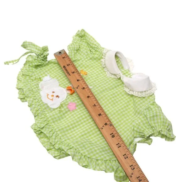 Vintage Baby Girl Green Dress Gingham Checkered Outfit Lightweight Bunny Frills - Picture 5 of 10